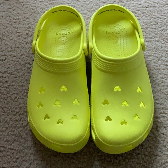 neon yellow disney crocs
